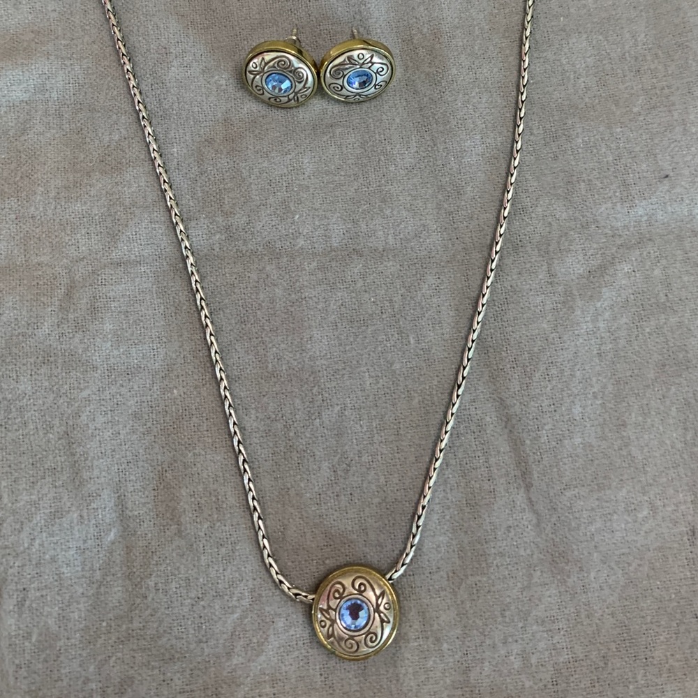 Brighton silver, gold, blue necklace and earrings